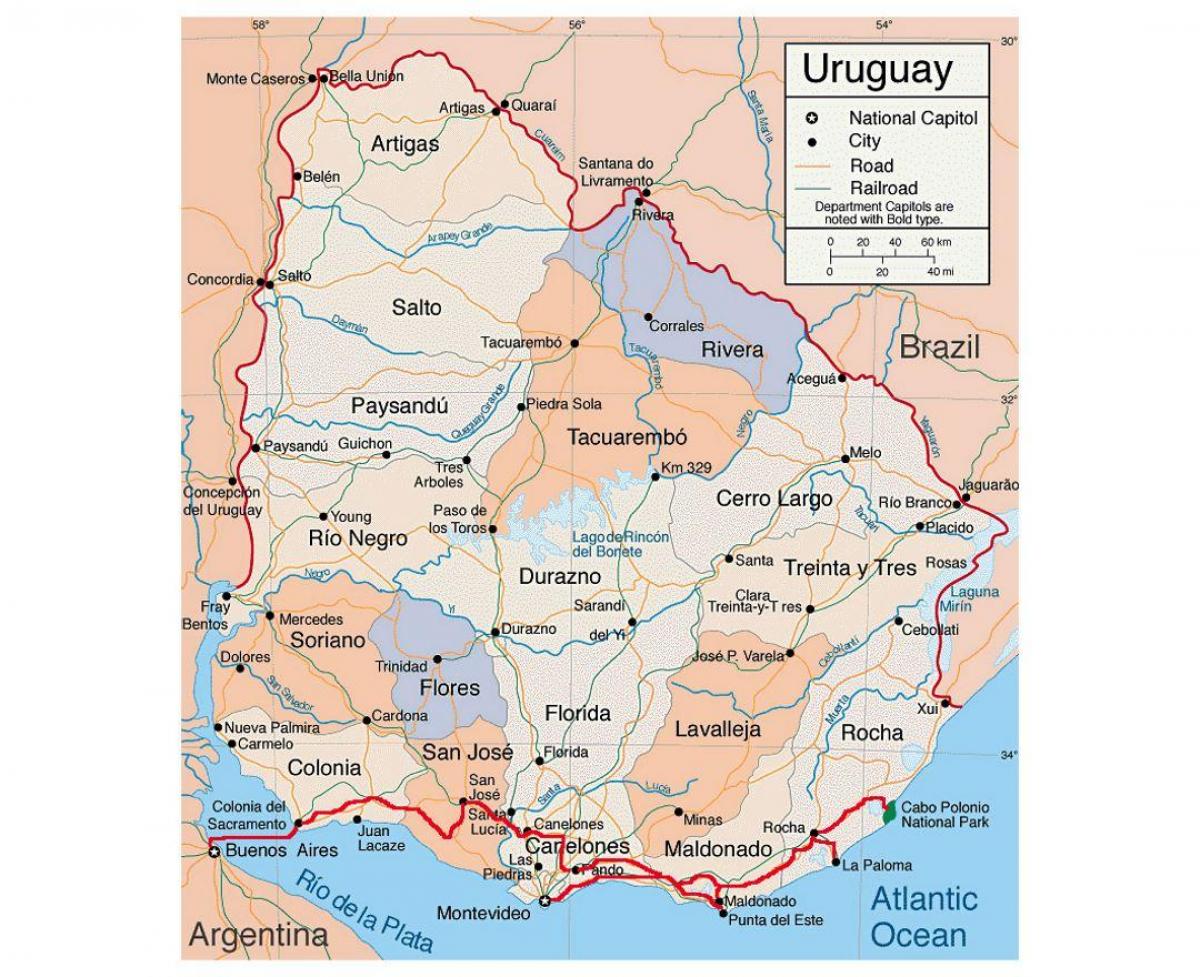 Mapa Uruguaj s citie