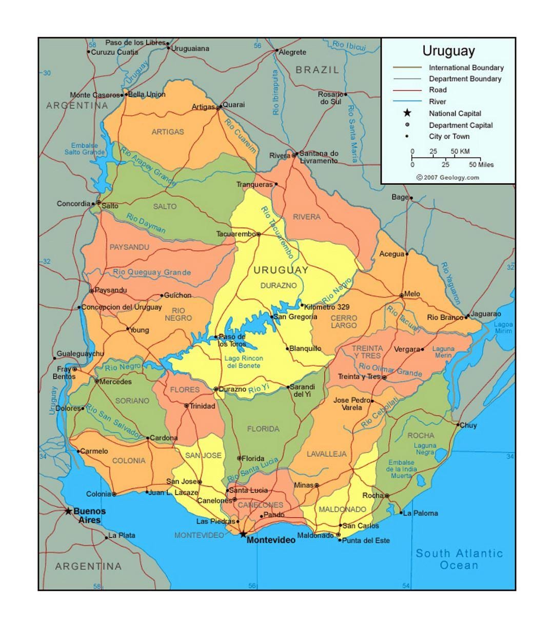 Mapa Uruguaj politické
