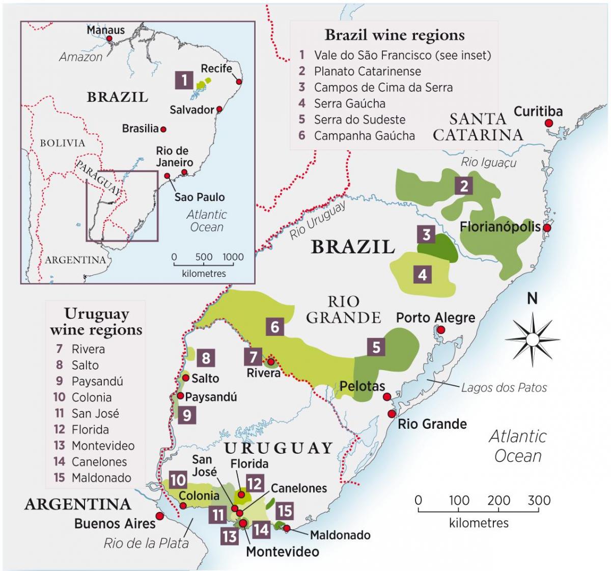 Mapa Uruguaj víno