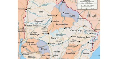 Mapa Uruguaj s citie